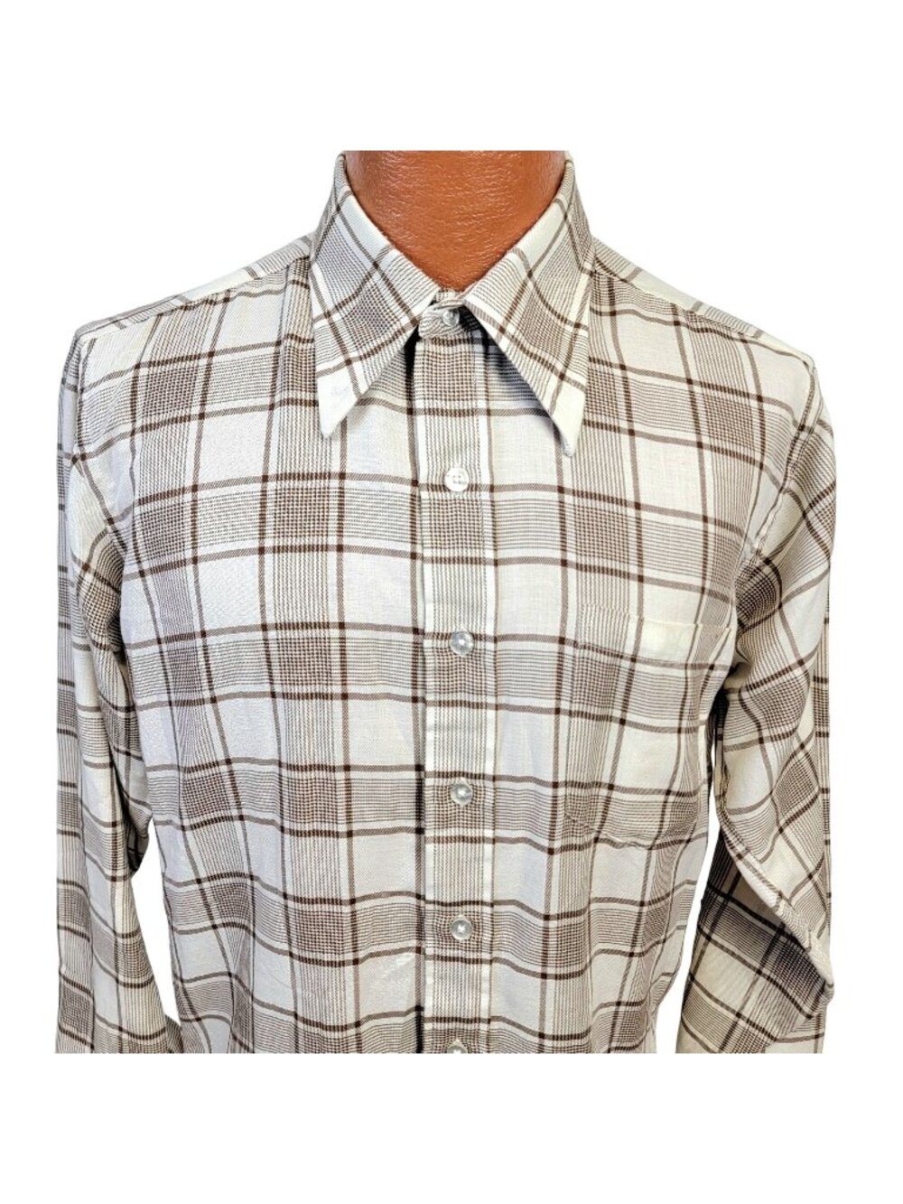 Vintage 70s Retro Plaid Shirt Men Medium Button Down Top Pointed Collar 16 33 M